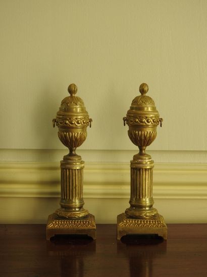 Pair of Louis XVI style gilt bronze cassolettes...