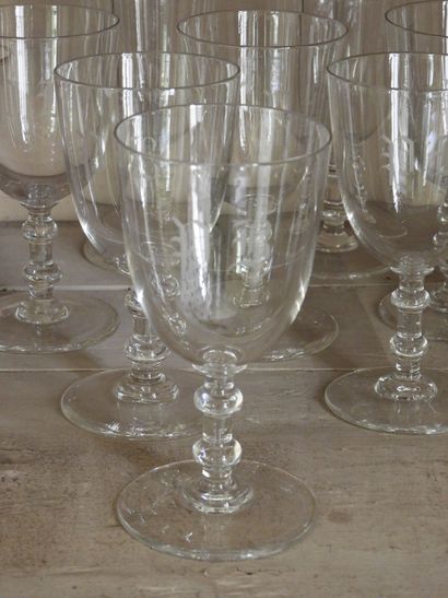 Suite of eight water glasses engraved P.B....