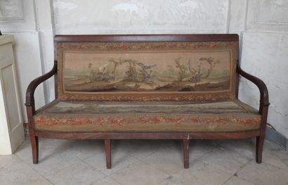 Mahogany sofa, the arms carved with lotus...