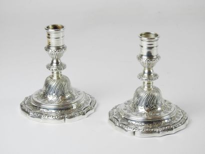 Pair of silver plated bronze desk candlesticks,...