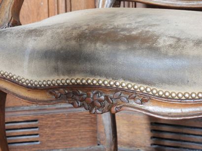Armchair with flat back in natural wood molded...