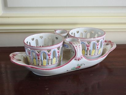 LUNEVILLE : Oil holder in polychrome earthenware....