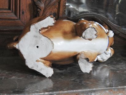 Couple of pugs in polychrome enamelled porcelain....