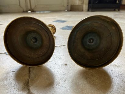 Pair of gilt bronze candlesticks with chased...