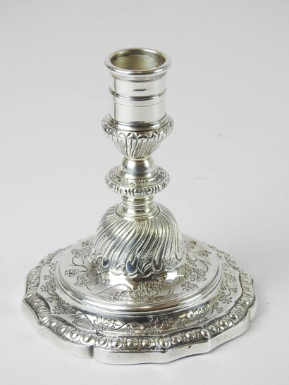 Pair of silver plated bronze desk candlesticks,...