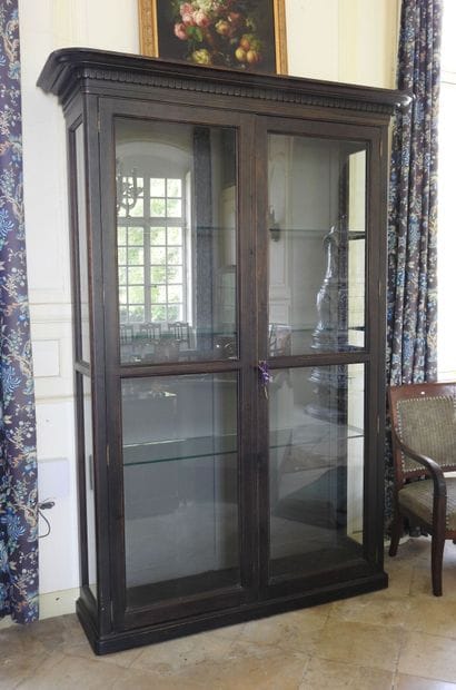 Display case in blackened wood with sides...
