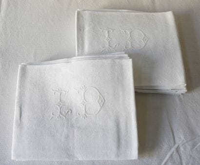 Twelve Large Damask Napkins of Flowers with...