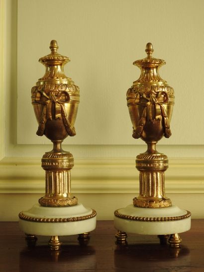 Pair of Louis XVI style gilt bronze and white...