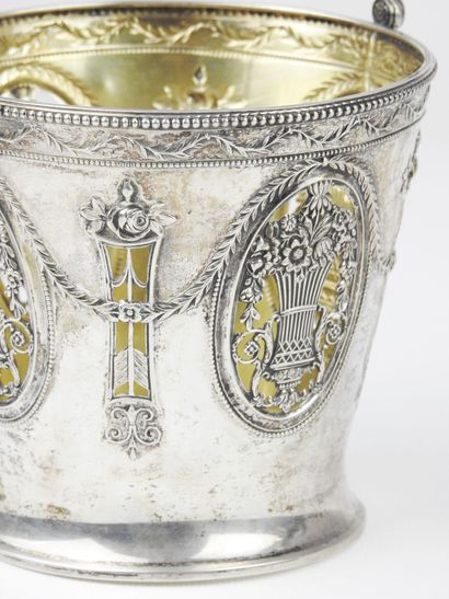 Basket with handle out of silver with openwork...