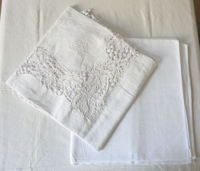Two tablecloths - one damask of Flowers of...