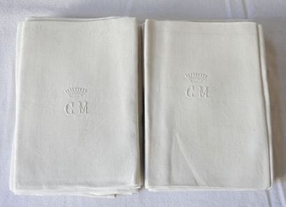 Fourteen damask napkins of Flowers framed...