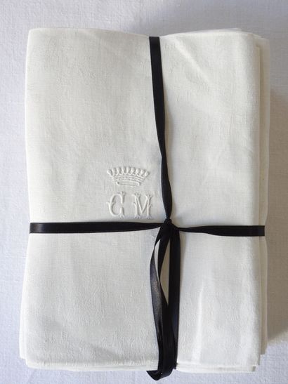 Fourteen damask napkins of Flowers framed...