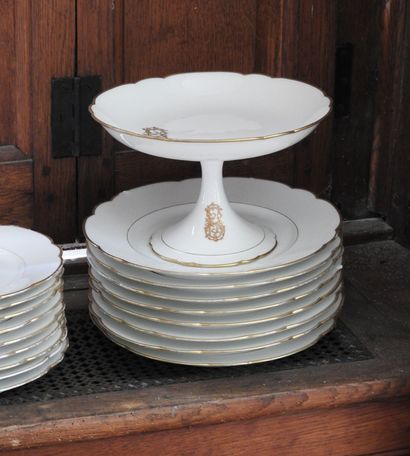 Part of table service in enamelled and gilded...