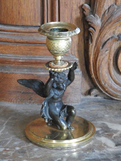 Desk inkwell and candlestick in crystal and...