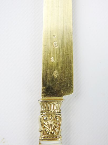 Suite of six gilt silver and mother-of-pearl...