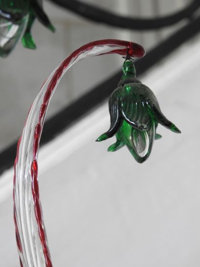White, red and green blown glass chandelier...