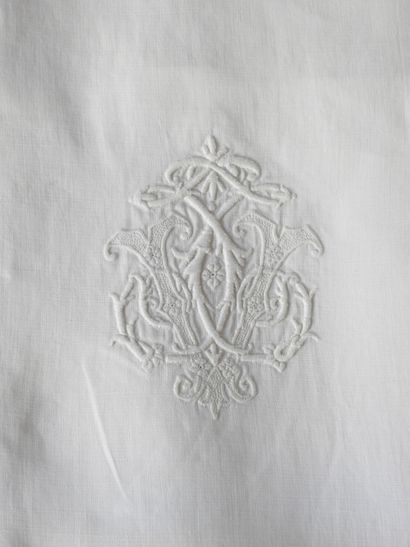 Pair of pillowcases V.T. lace and festoons...