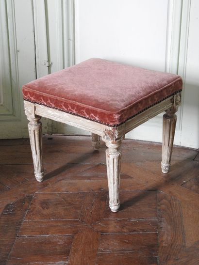 Square shaped stool in molded, carved and...
