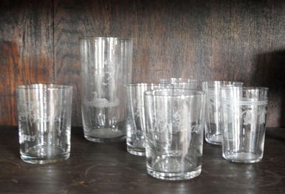 Large crystal glass engraved with a dog lying...