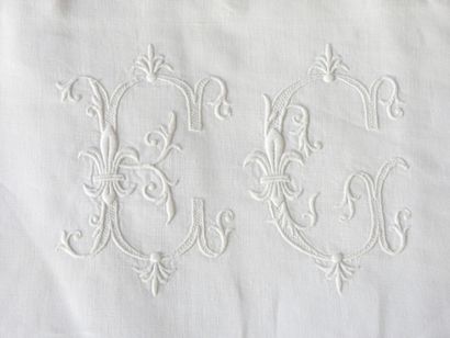 Pair of pillowcases figured E.C. with flowers...