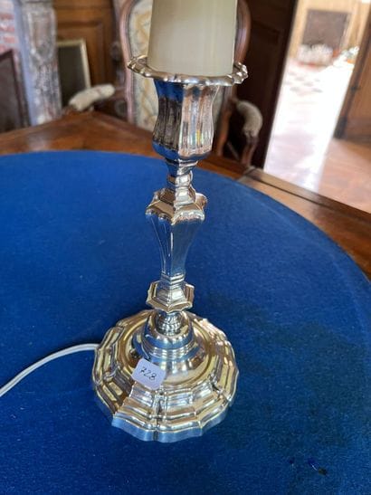 Candlestick in silvered bronze with foot...