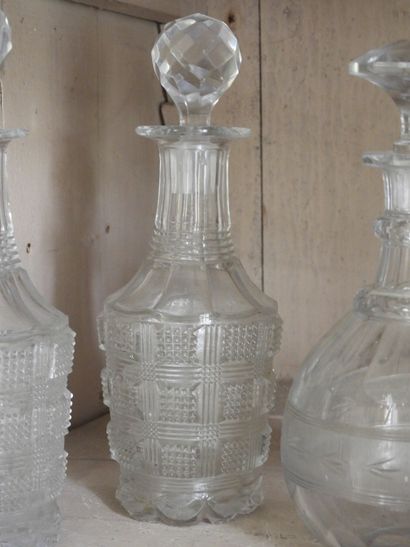 Pair of crystal decanters with diamond decorations....