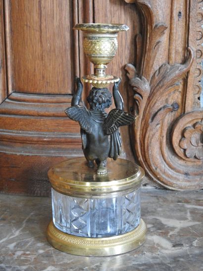Desk inkwell and candlestick in crystal and...