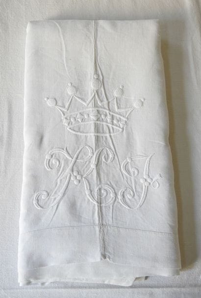 Large Linen sheet with K.J. under the crown...