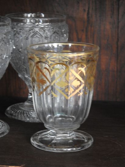 Two pressed crystal glasses. Charles X period....