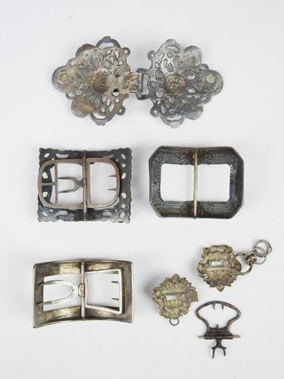 Lot including three 19th century silver belt...