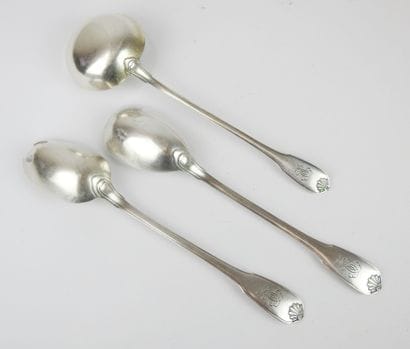 Silver service cover and cream ladle, minerve...