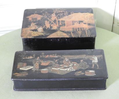 Lot in lacquer and boiled cardboard with...