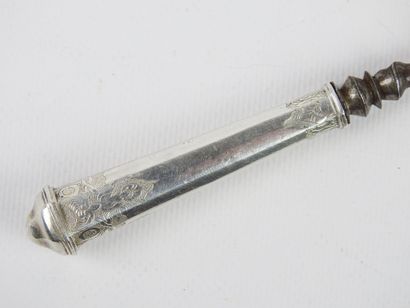 Two pronged steel fork with octagonal silver...