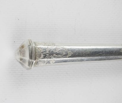 Two pronged steel fork with octagonal silver...