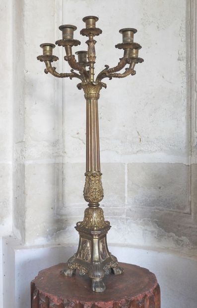 Pair of large bronze candelabras with six...