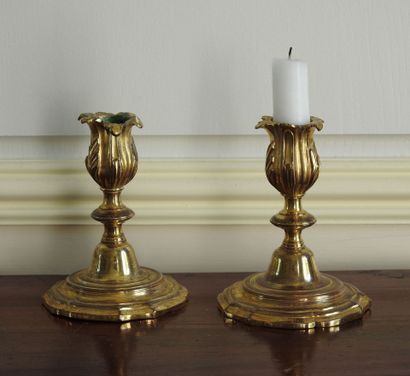 Pair of gilt bronze toilet candlesticks in...