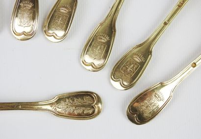 Suite of eleven coffee spoons in vermeil...