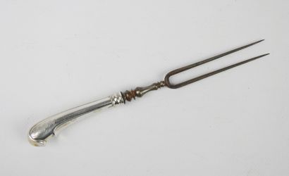 Two pronged steel fork and silver dagger...
