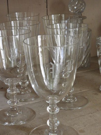 Suite of eight water glasses engraved P.B....