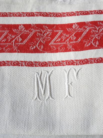 Six guest towels encrypted MF red border...