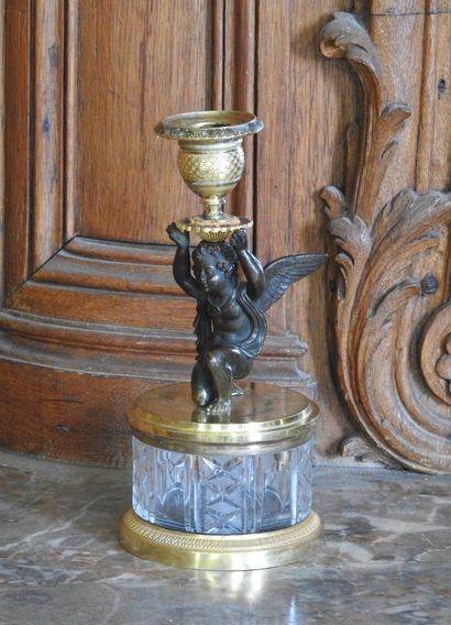 Desk inkwell and candlestick in crystal and...