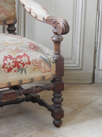 Louis XIV style armchair in carved natural...
