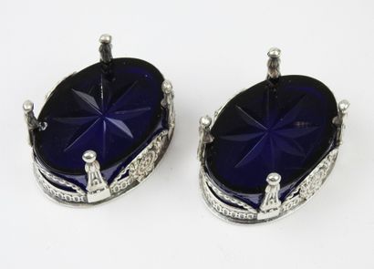 Pair of silver salad bowls of oval shape...