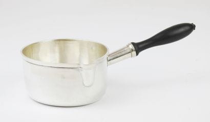 Small pan in Minerva silver. Handle in blackened...