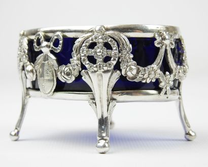 Suite of four silver salerons of oval form...