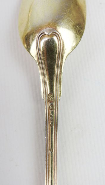 Suite of twelve small silver spoons gilded,...