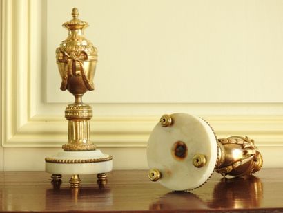 Pair of Louis XVI style gilt bronze and white...