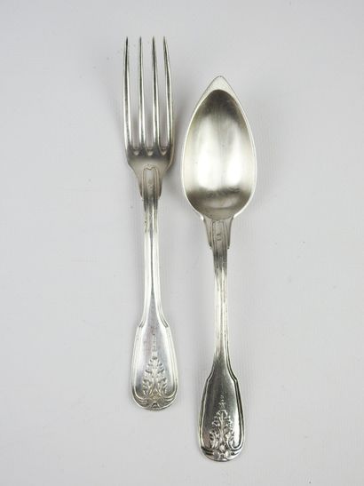 Suite of six silver flatware, Vieillard hallmark...