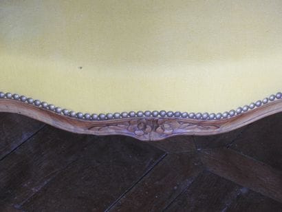 Pair of armchairs in natural wood molded...