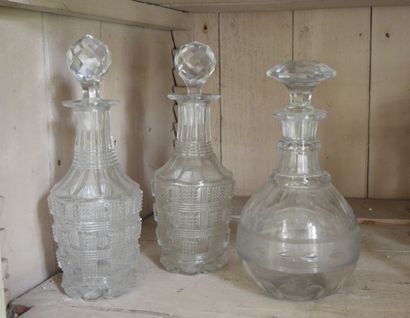 Pair of crystal decanters with diamond decorations....